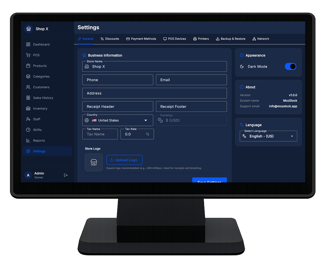 MozStock — System Settings