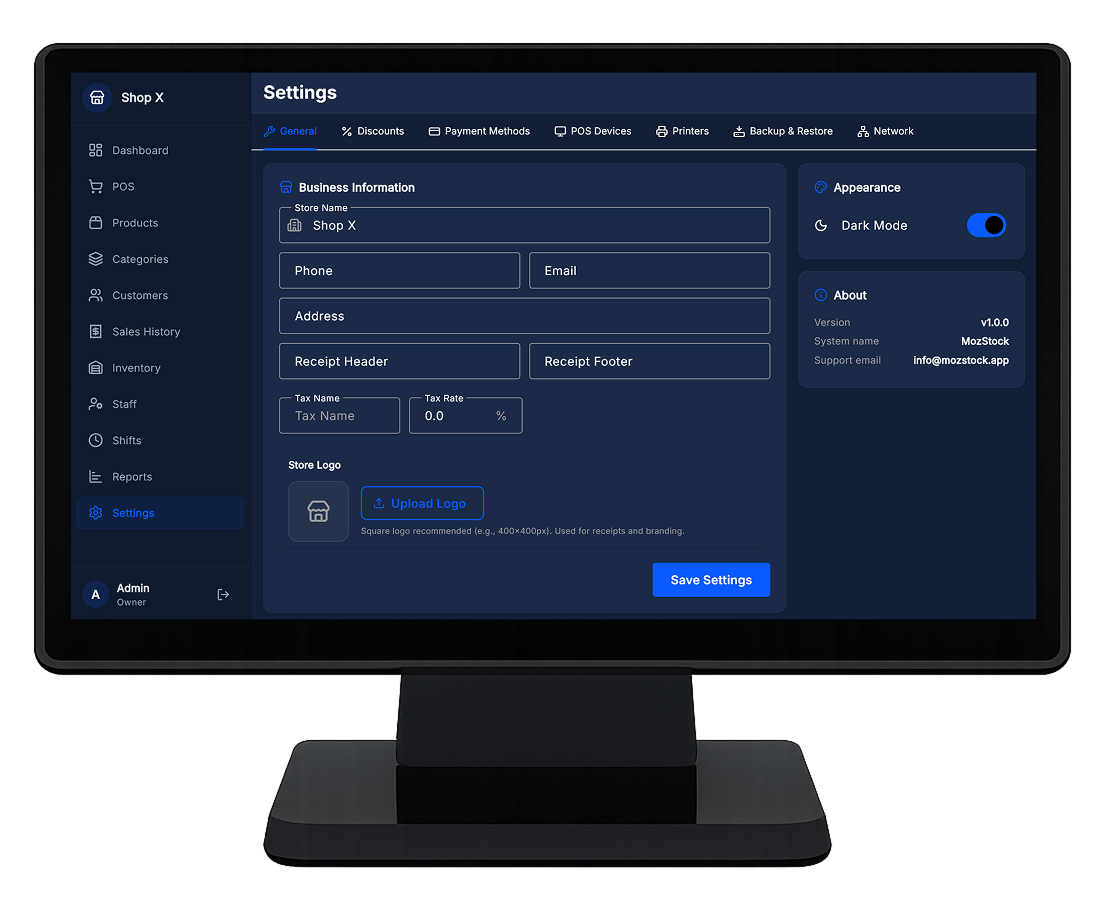 MozStock — System Settings