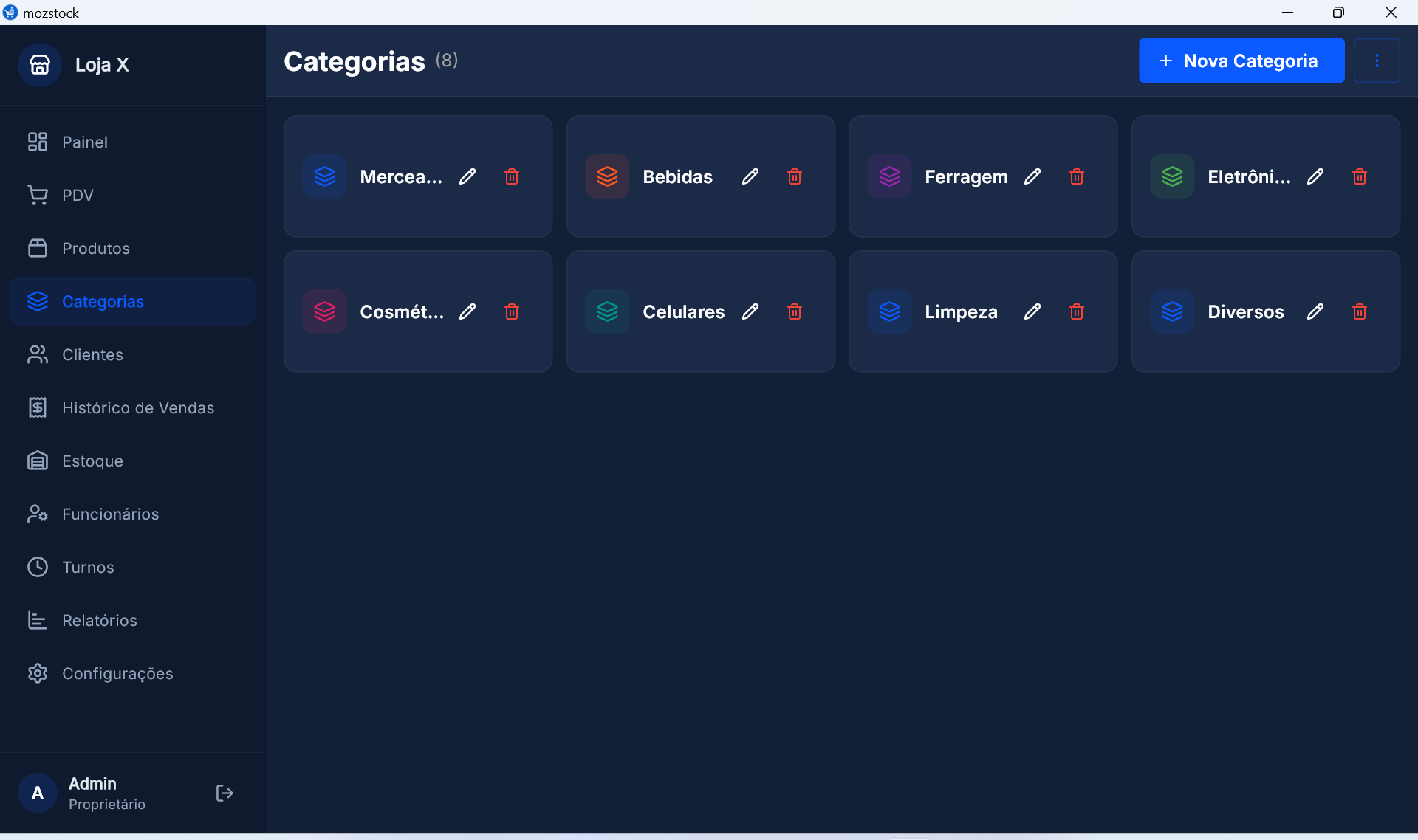 MozStock — Gestão de Categorias