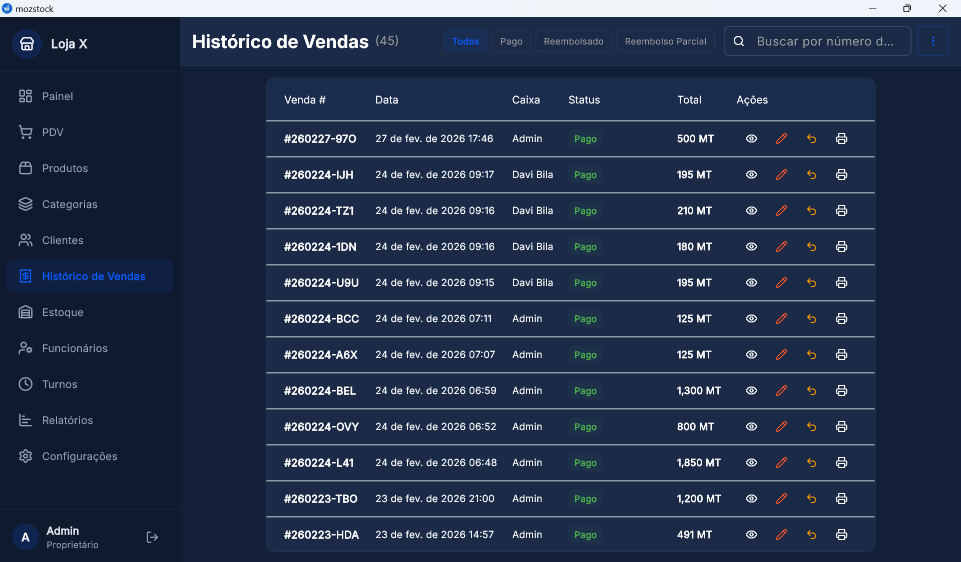 MozStock — Histórico de Vendas